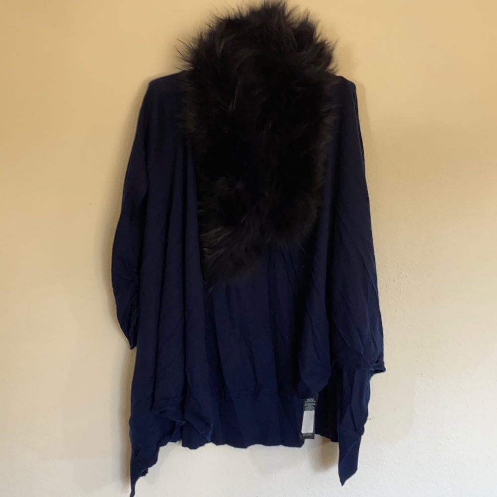 Alice + Olivia Izzy Cascade Fur Collar Cardigan Blue